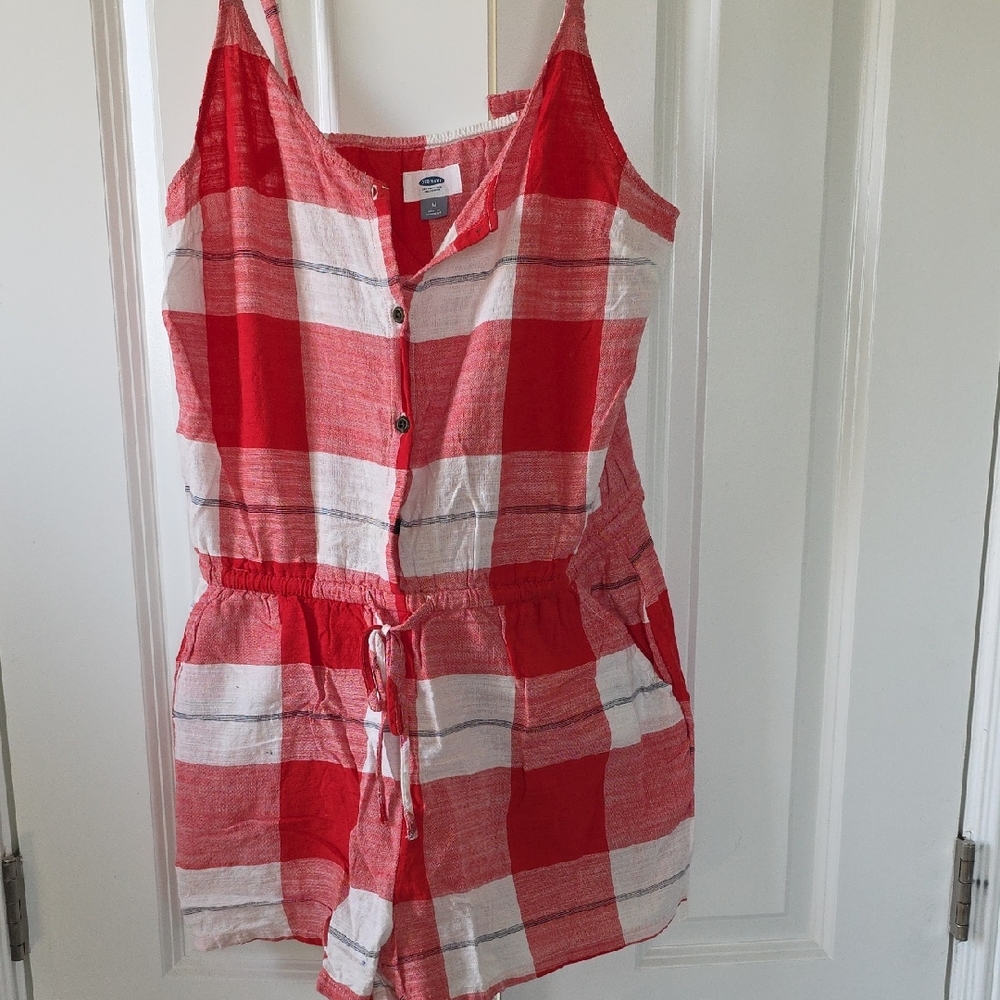 Old Navy Red and White Plaid One Piece Romper